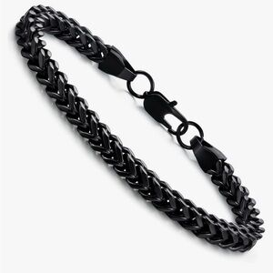 Wide Curb Chain Bracelet For Women Men Black Stainless Steel High Polished 8.5